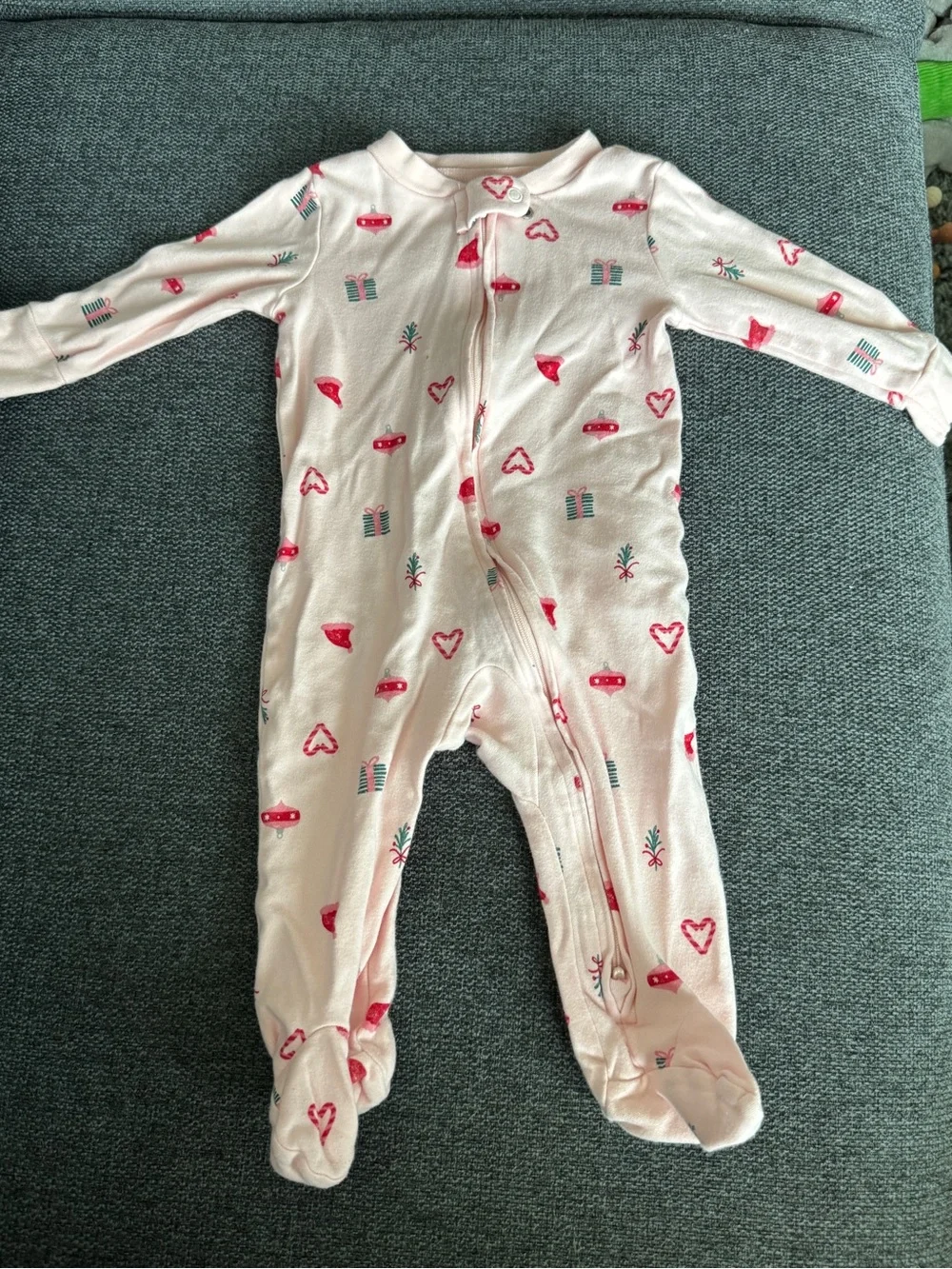 6M Baby Pink Heart-Print Footed One-Piece Pajamas
